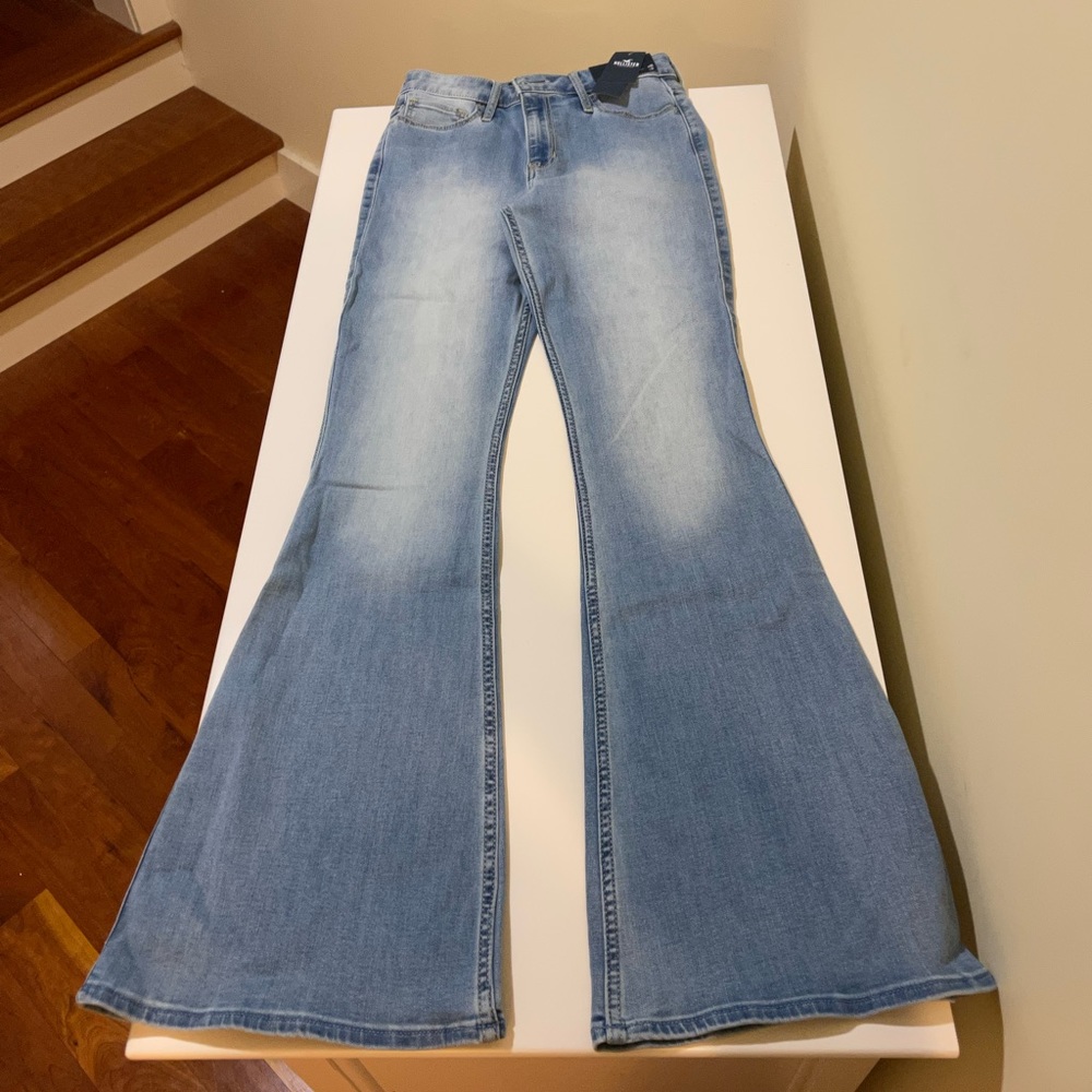 Hollister, light blue flare jeans.